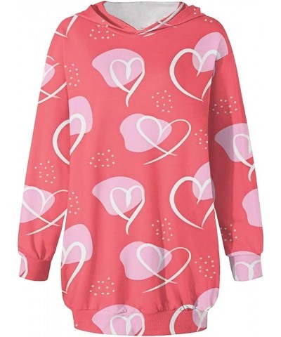 Women's Hooded Sweatshirt Lightweight Long Sleeve Pullover Heart Print Hoodie Dress with Pockets 01-hot Pink $8.82 Hoodies & ...