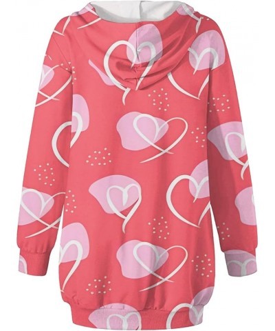 Women's Hooded Sweatshirt Lightweight Long Sleeve Pullover Heart Print Hoodie Dress with Pockets 01-hot Pink $8.82 Hoodies & ...