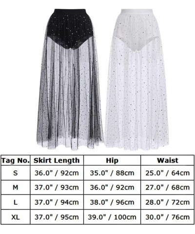 Women Sheer Mesh 2 in 1 Long Sparkly Sequins Tulle Skirt High Waist Sexy Galaxy See Through Festival Maxi Skirts Black Star $...