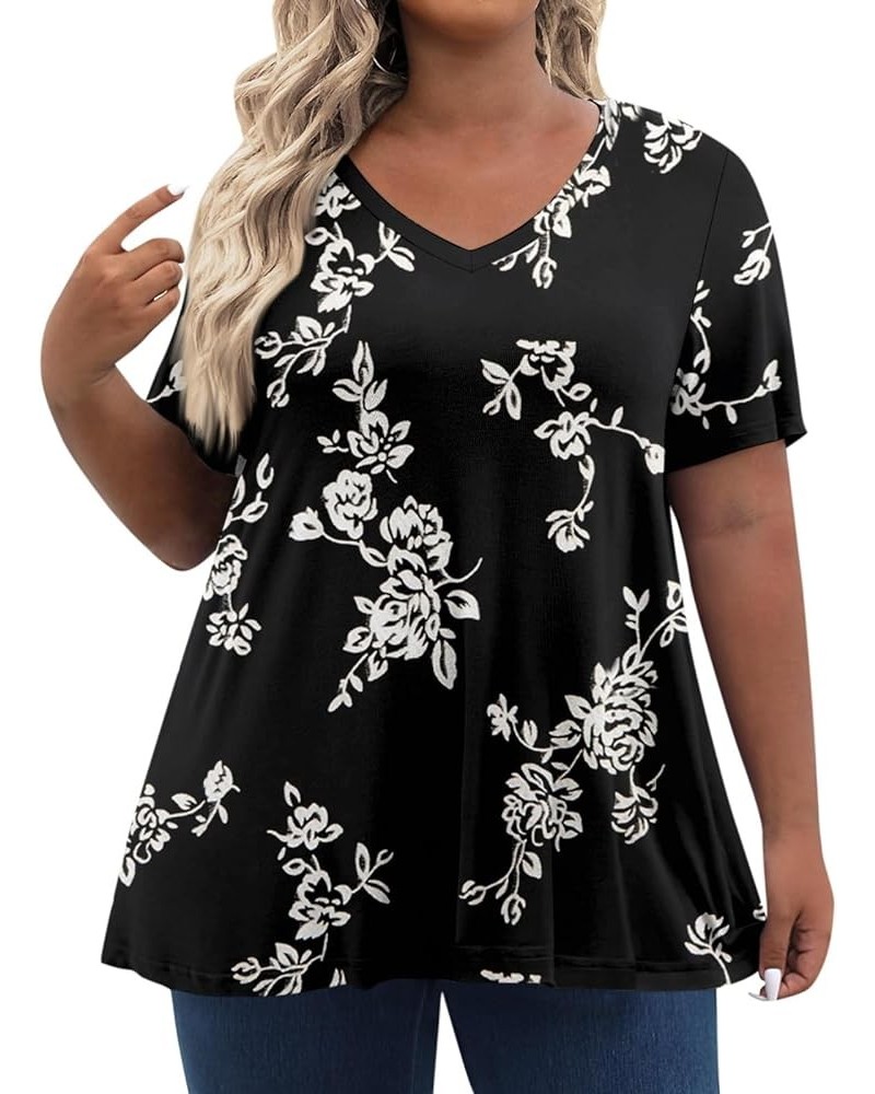 3/4 Sleeve Tops for Women Womens Short Sleeve Casual Loose Fit Flare Swing Tunic Tops Basic T-Shirt Plus Size 06-black $6.25 ...