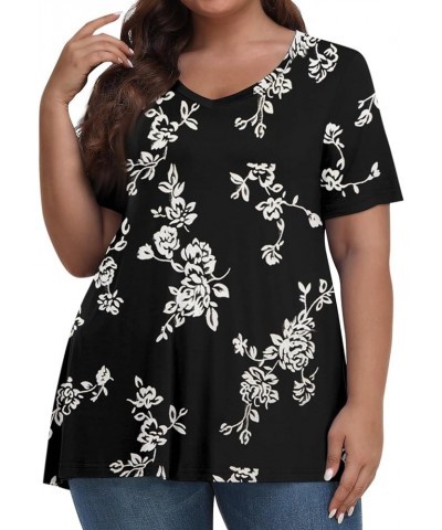 3/4 Sleeve Tops for Women Womens Short Sleeve Casual Loose Fit Flare Swing Tunic Tops Basic T-Shirt Plus Size 06-black $6.25 ...