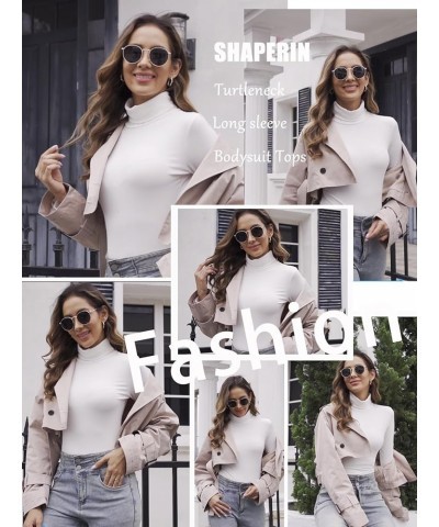 Women's Long Sleeve Bodysuit Mock Turtleneck Soft Slim Fit Tops Jumpsuit White $14.49 Lingerie