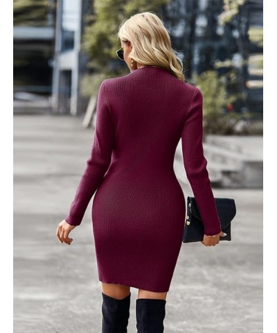 Women's Long Sleeve Cutout Front Ribbed Knit Pullover Sweater Dress Turtle Neck Bodycon Slim Fit Dresses Wine Red $22.13 Swea...