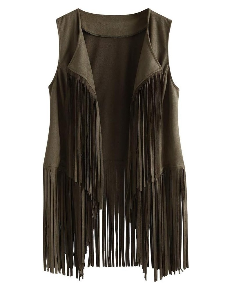 Jacket Women's Autumn Winter Faux Suede Ethnic Sleeveless Tassels Fringed Vest Cardigan 02-green $15.72 Vests