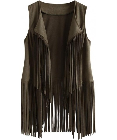 Jacket Women's Autumn Winter Faux Suede Ethnic Sleeveless Tassels Fringed Vest Cardigan 02-green $15.72 Vests