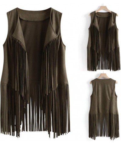 Jacket Women's Autumn Winter Faux Suede Ethnic Sleeveless Tassels Fringed Vest Cardigan 02-green $15.72 Vests