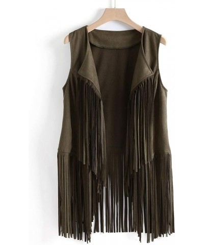 Jacket Women's Autumn Winter Faux Suede Ethnic Sleeveless Tassels Fringed Vest Cardigan 02-green $15.72 Vests