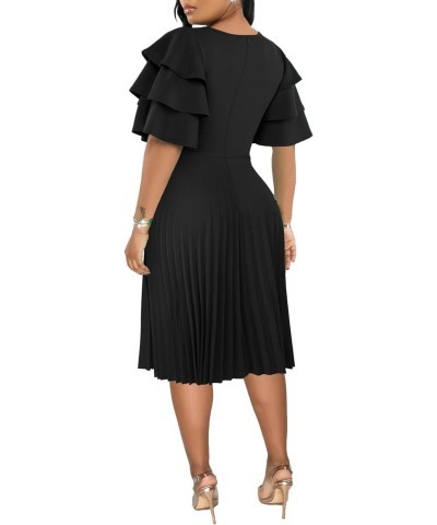 Women's Pleated Midi Dress Elegant Ruffle Sleeves Tie Waist Semi Formal A line Dress $14.50 Dresses