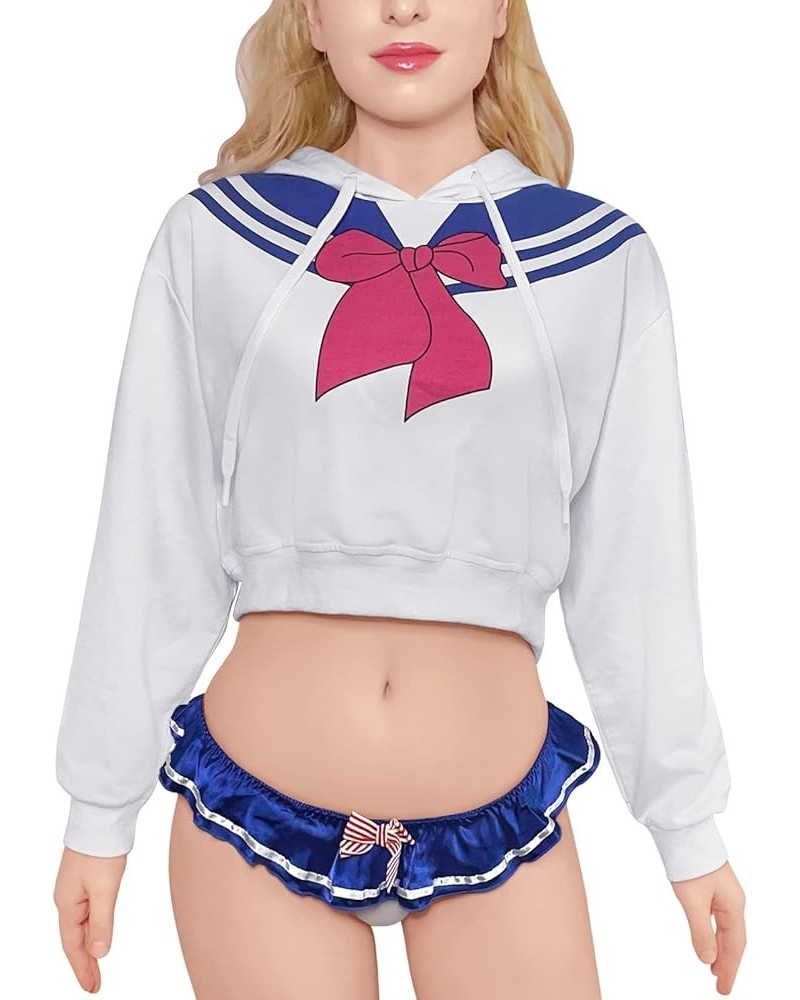 Magical Girl Cosplay Casual Regular Fit Long Sleeve Drawstring Cropped Hoodie Sweater - Sweater Only White $17.20 Others