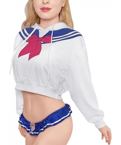 Magical Girl Cosplay Casual Regular Fit Long Sleeve Drawstring Cropped Hoodie Sweater - Sweater Only White $17.20 Others