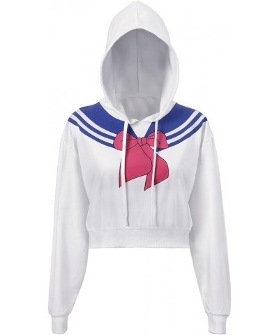 Magical Girl Cosplay Casual Regular Fit Long Sleeve Drawstring Cropped Hoodie Sweater - Sweater Only White $17.20 Others