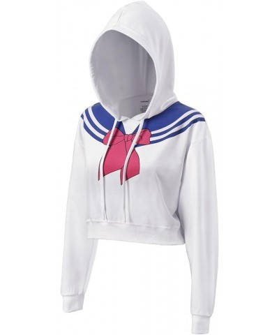 Magical Girl Cosplay Casual Regular Fit Long Sleeve Drawstring Cropped Hoodie Sweater - Sweater Only White $17.20 Others