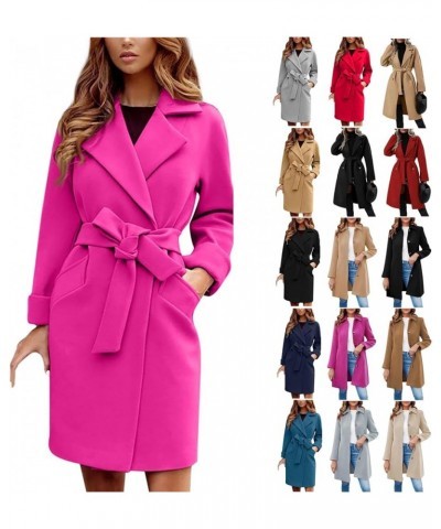 Wool Trench Coat for Women with Belt Mid-Length Lapel Collar Long Sleeve Solid Color Open Front Trendy Winter Coats 02-red $1...