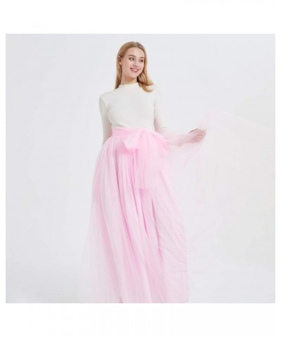 Women Wedding Long Maxi Puffy Tulle Skirt Floor Length A Line with Bowknot Belt High Waisted for Wedding Party Evening Pink $...