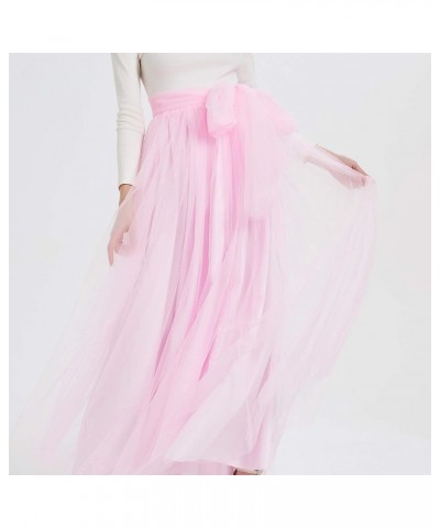 Women Wedding Long Maxi Puffy Tulle Skirt Floor Length A Line with Bowknot Belt High Waisted for Wedding Party Evening Pink $...