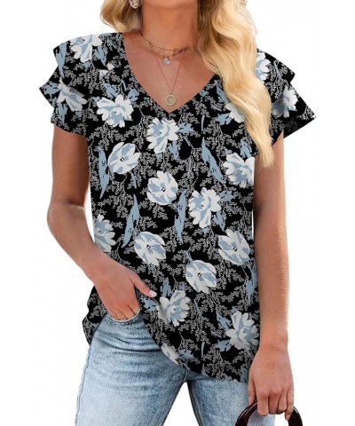 Womens Casual Tops Summer Ruffle Short Sleeve Tunic V Neck Loose Fit Flowy T Shirts White Lily $13.49 Tops