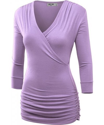 Women's 3/4 Sleeve Cross Front Wrapped V Neck Top S-3XL Wt1255_lilac $9.56 Tops