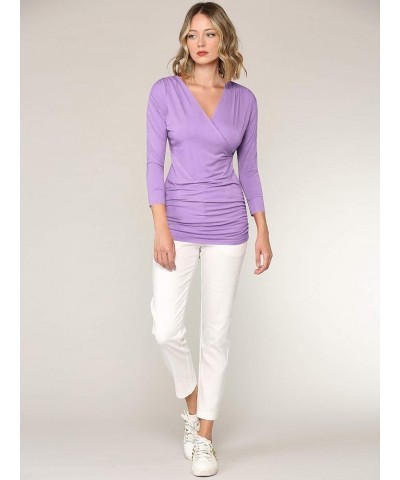 Women's 3/4 Sleeve Cross Front Wrapped V Neck Top S-3XL Wt1255_lilac $9.56 Tops