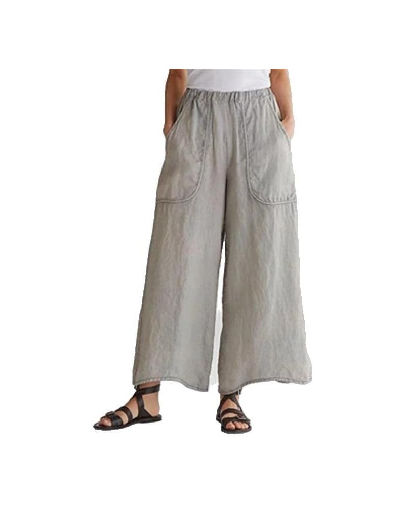 Wide Leg Linen Pants for Women High Waist Summer Beach Casual Loose Cotton Palazzo Pants Pockets Style2 Grey $15.80 Pants