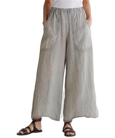 Wide Leg Linen Pants for Women High Waist Summer Beach Casual Loose Cotton Palazzo Pants Pockets Style2 Grey $15.80 Pants