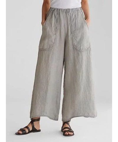 Wide Leg Linen Pants for Women High Waist Summer Beach Casual Loose Cotton Palazzo Pants Pockets Style2 Grey $15.80 Pants