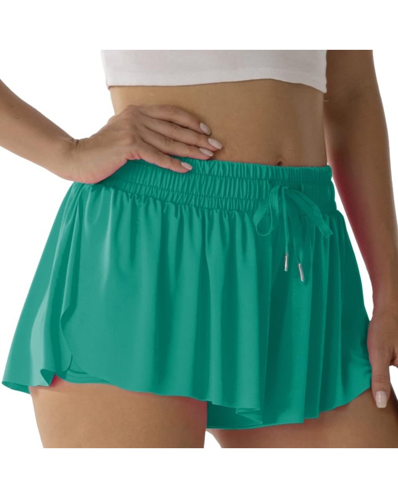 Flowy Athletic Shorts for Women Running Tennis Butterfly Shorts Girls 2-in-1 Double Layer Quick-Drying Comfy Shorts Teal Gree...