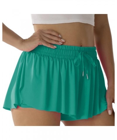 Flowy Athletic Shorts for Women Running Tennis Butterfly Shorts Girls 2-in-1 Double Layer Quick-Drying Comfy Shorts Teal Gree...