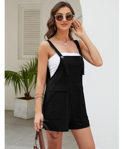 Womens Cotton Linen Short Overalls Casual Summer Jumpsuits Shortalls Rompers with Pockets Black $18.59 Overalls