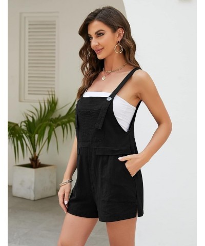 Womens Cotton Linen Short Overalls Casual Summer Jumpsuits Shortalls Rompers with Pockets Black $18.59 Overalls