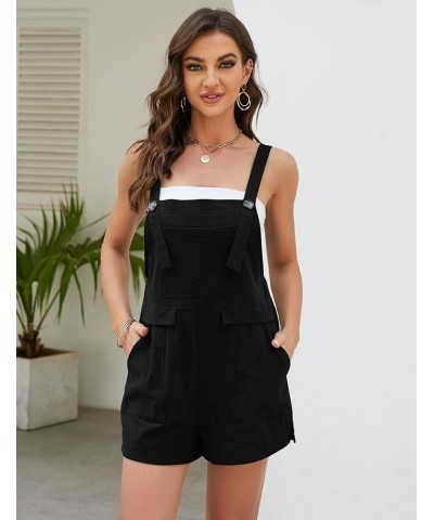 Womens Cotton Linen Short Overalls Casual Summer Jumpsuits Shortalls Rompers with Pockets Black $18.59 Overalls