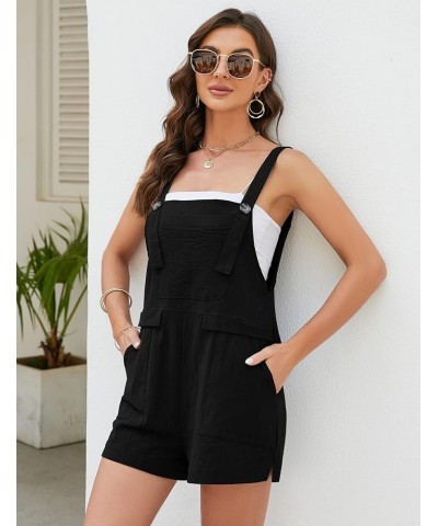 Womens Cotton Linen Short Overalls Casual Summer Jumpsuits Shortalls Rompers with Pockets Black $18.59 Overalls