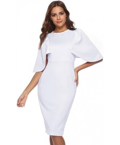 Women's Ruffle Flared Sleeve Bodycon Pencil Formal Cocktail Midi Dress White $18.89 Dresses