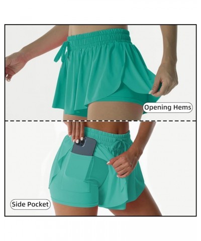 Flowy Athletic Shorts for Women Running Tennis Butterfly Shorts Girls 2-in-1 Double Layer Quick-Drying Comfy Shorts Teal Gree...