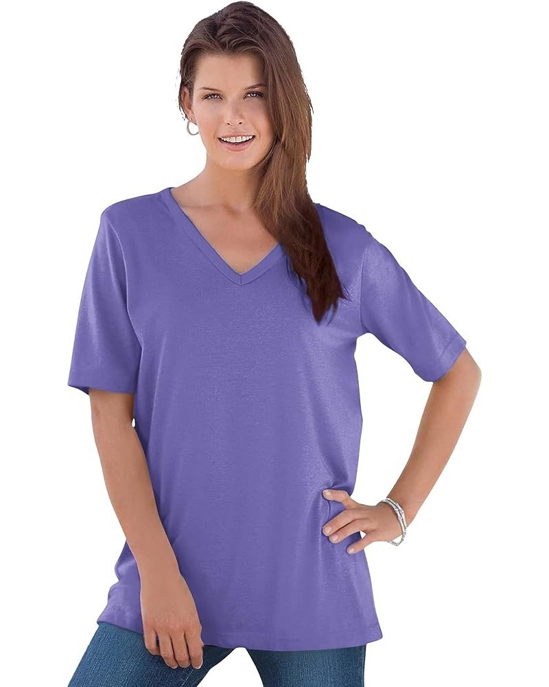 Women's Plus Size V-Neck Ultimate Tee 100% Cotton T-Shirt Dusty Purple $13.07 T-Shirts