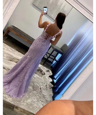 Mermaid Lace Prom Dresses for Women Spaghetti Strap Corset Formal Evening Party Dress with Slit Blush Pink $34.00 Dresses