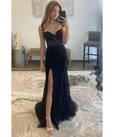 Mermaid Lace Prom Dresses for Women Spaghetti Strap Corset Formal Evening Party Dress with Slit Blush Pink $34.00 Dresses