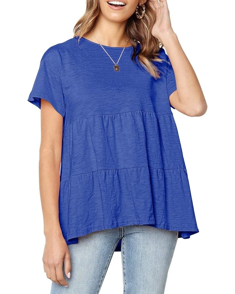 Womens Short Sleeve Casual Loose Blouse High Low Hem Ruffle Peplum T Shirt Tops Royal Blue $13.91 Blouses