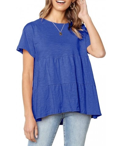 Womens Short Sleeve Casual Loose Blouse High Low Hem Ruffle Peplum T Shirt Tops Royal Blue $13.91 Blouses