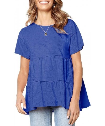 Womens Short Sleeve Casual Loose Blouse High Low Hem Ruffle Peplum T Shirt Tops Royal Blue $13.91 Blouses