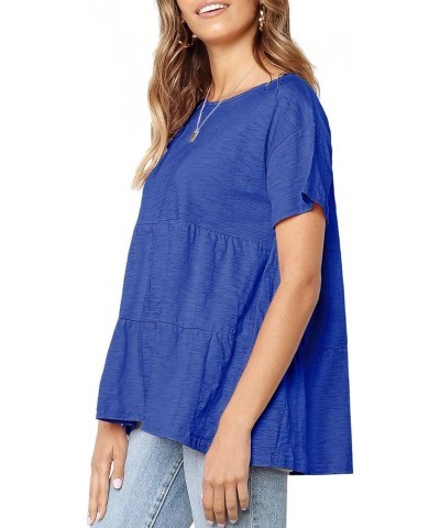 Womens Short Sleeve Casual Loose Blouse High Low Hem Ruffle Peplum T Shirt Tops Royal Blue $13.91 Blouses