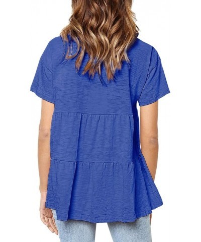 Womens Short Sleeve Casual Loose Blouse High Low Hem Ruffle Peplum T Shirt Tops Royal Blue $13.91 Blouses