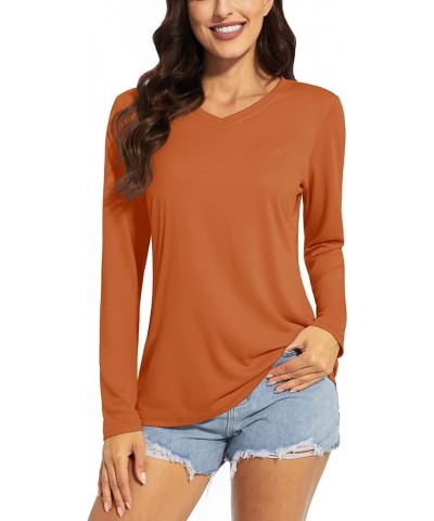 Women's UPF 50+ Sun Protection V Neck Long Sleeve Tops Quick Dry Hiking Running Workout T-Shirts Dark Orange $11.49 Activewear