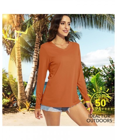 Women's UPF 50+ Sun Protection V Neck Long Sleeve Tops Quick Dry Hiking Running Workout T-Shirts Dark Orange $11.49 Activewear