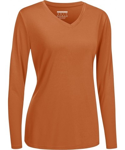 Women's UPF 50+ Sun Protection V Neck Long Sleeve Tops Quick Dry Hiking Running Workout T-Shirts Dark Orange $11.49 Activewear