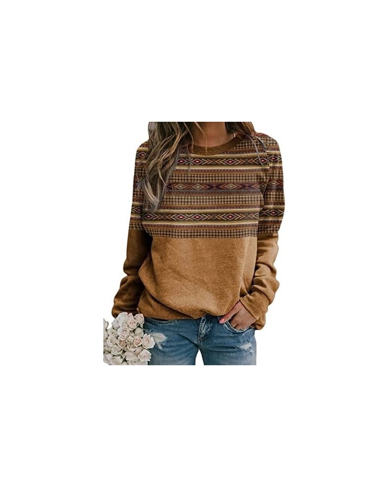 Western Aztec Shirts Women Geometric Lightweight Sweatshirts Vintage Long Sleeve Ethnic Graphic Tee Pullover Aztec Khaki $13....