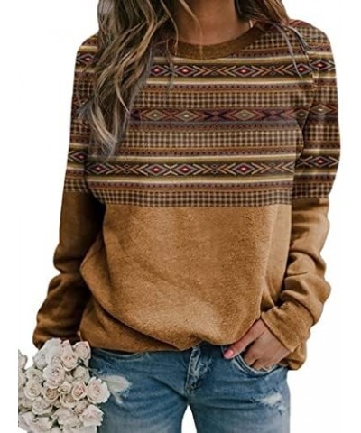 Western Aztec Shirts Women Geometric Lightweight Sweatshirts Vintage Long Sleeve Ethnic Graphic Tee Pullover Aztec Khaki $13....