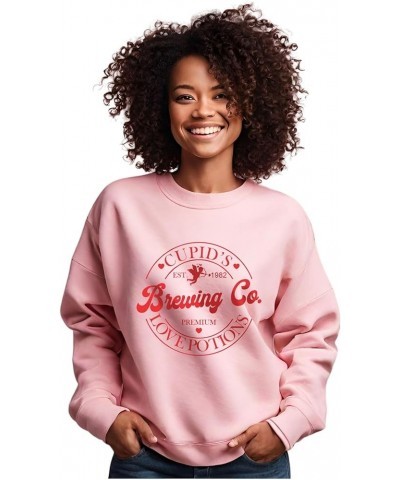 Womens Valentine's Day Sweatshirt Cupid's Brewing Co Love Brewery Valentines Long Sleeve Pink $20.94 Hoodies & Sweatshirts