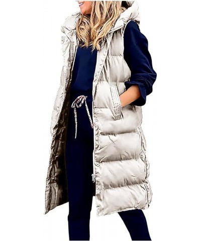 Puffer Vests for Women 2023 Womens Long Puffer Vest Winter Coats Sleeveless Down Jacket with Pocket Cardigan Jackets 02 Beige...