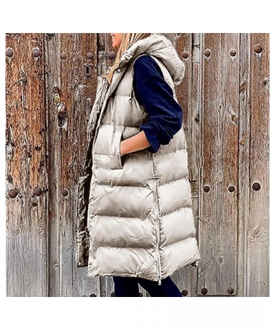 Puffer Vests for Women 2023 Womens Long Puffer Vest Winter Coats Sleeveless Down Jacket with Pocket Cardigan Jackets 02 Beige...