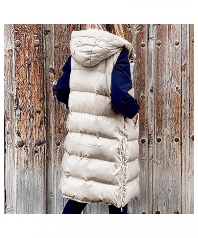 Puffer Vests for Women 2023 Womens Long Puffer Vest Winter Coats Sleeveless Down Jacket with Pocket Cardigan Jackets 02 Beige...